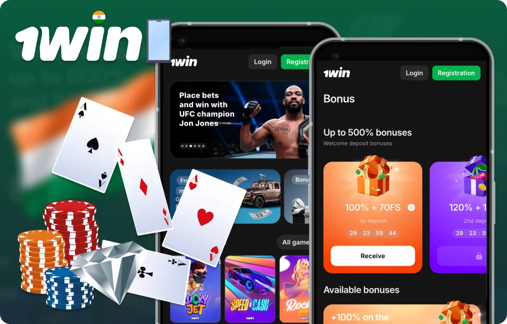1win app in India for sports betting and casino games with bonuses for players